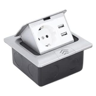 Pop-Up Floor Socket, Stainless Steel, Rustproof, Weatherproof, Stylish Metal Floor Socket with EU Plug, USB Socket for Dining Table, Kitchen Worktop