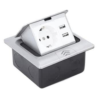 Pop-Up Floor Socket, Stainless Steel, Rustproof, Weatherproof, Stylish Metal Floor Socket with EU Plug, USB Socket for Dining Table, Kitchen Worktop