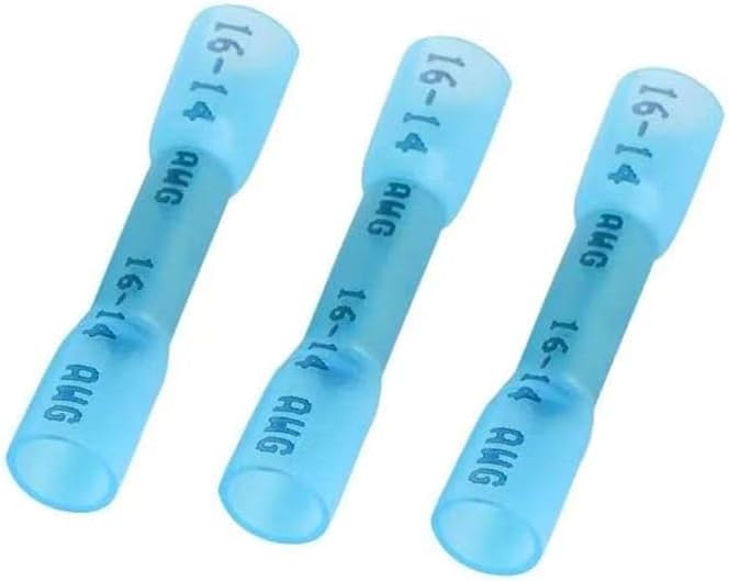 Pack of 100 Heat Shrink Butt Connectors, 16-14AWG Waterproof Wire Connectors Terminals, Insulated Waterproof Electrical Wire Connectors, Automotive Wire Crimp Terminals Butt Splices (Blue)