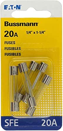 Bussmann BP/SFE-20 SFE 20 Amp Fast-Acting Glass Tube Fuses 1/4 x 1-1/4 - 5 per Card by Bussman