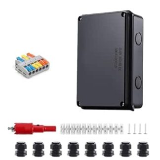 DIYCUT Surface-Mounted Junction Box, IP65 Waterproof Junction Box, ABS Black Terminal Box, Surface-Mounted, Connection Box, 200 x 100 x 70 mm, with Terminal and Mounting Accessories, for 12-16 mm