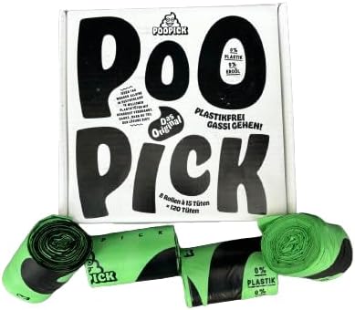 PooPick Biodegradable Dog Waste Bags - Plastic-Free, Environmentally Friendly, Tear-Resistant & Waterproof - Pack of 120 - Sustainable Dog Bags for Clean Walks