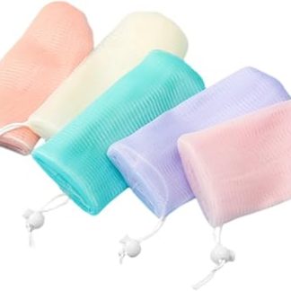 Pack of 5 Soap Bags Mesh Mesh Soap Bags for Solid Soap Exfoliation and Massage 6-Ply Green Beige Orange Pink for Home and Travel