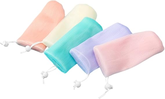 Pack of 5 Soap Bags Mesh Mesh Soap Bags for Solid Soap Exfoliation and Massage 6-Ply Green Beige Orange Pink for Home and Travel