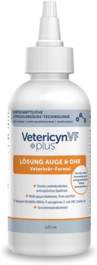 ecuphar Vetericyn VF + Plus | 120 ml | Eye & Ear Cleaner for All Animals | Contains No Alcohol, Steroids or Antibiotics | For Cleaning & Rinsing Skin & Mucous membrane