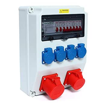 Acesunny Wall Distributor, Construction Power Distribution, FI Circuit Breaker, Power Distribution Adapter, CEE High Current Power Distribution, Wall Distributor (1 x 16 A + 1 x 32 A + 4 x 230 V)