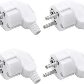 Schuko Stecker Winkel, 4 Stücke Schuko Winkelstecker 230V Flach, Schukostecker Winkel Stromstecker mit Zugentlastung, Schutzkontaktstecker 230V Stecker Aussen Wasserdicht IP44, 8-10mm, 250V(16A)
