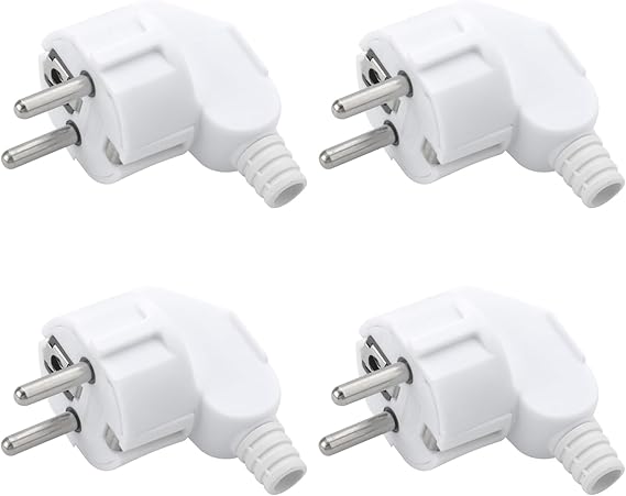 Schuko Stecker Winkel, 4 Stücke Schuko Winkelstecker 230V Flach, Schukostecker Winkel Stromstecker mit Zugentlastung, Schutzkontaktstecker 230V Stecker Aussen Wasserdicht IP44, 8-10mm, 250V(16A)
