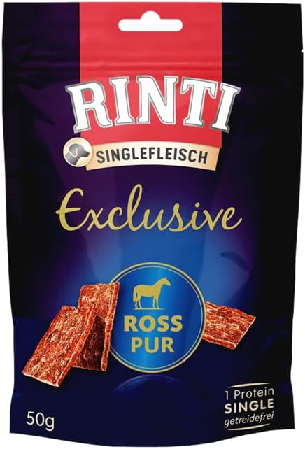 RINTI Singlefleisch Exclusive Snack Ross Pur | 50 g | Supplementary Feed for Adult Dogs | Only Ross for Sensitive Dogs for Allergies | As a Reward