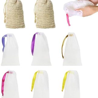 Pack of 2 Cotton Soap Bags Sisal Soap Bags Soap Mesh Bag 6 Pieces Nylon Soap Net Natural Soap Bag Soap Waste Bag for Foaming and Drying Soap