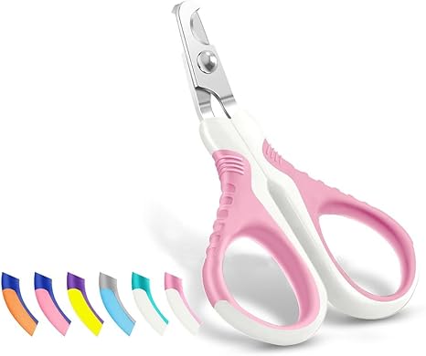 WePet Pet Nail Scissors (U07.1), Professional Claw Scissors, Curved Scissors Specially for Cats, Kittens, Dogs, Puppies, Small Animals, White/Thulian Pink