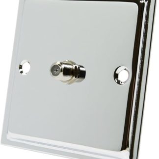 Slimline Polished Chrome 1 Gang Sky Socket - F Type Socket for Satellite Outlets