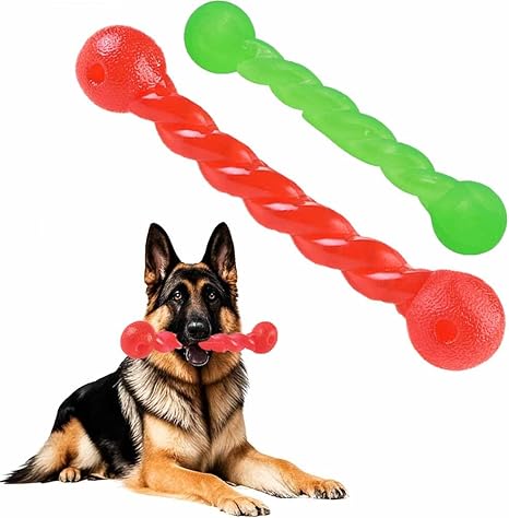 Norhogo Dog Toy for Teeth, Rubber Spiral Chew Bone, Non-Toxic, 2 Pieces Rubber Spiral Chew Bone, for Large Small Dogs, Cleans Teeth and Massages Gums, Red/Green