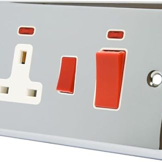 AET CPCCC2NWH Polished Chrome Classical Control Unit w White Insert-2-Gang 45A Cooker 13A Switched Plug Socket and Neon Indicators