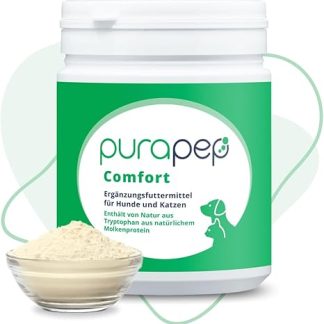 purapep Comfort Powder - Relieves Stress, Anxiety & Aggression, Promotes Relaxation. Natural Calming Agent for Dogs & Cats + Tryptophan + B Vitamins. Ideal for New Year's Eve & Stress Phases. 280g