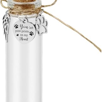Malihome Glass Memorial Bottle for Pet Hair Remembrance, Bottle for Ashes or Hair of Dogs or Cats, Keepsake of Loss of a Pet, Sympathy Gift (1 x Glass Bottle)