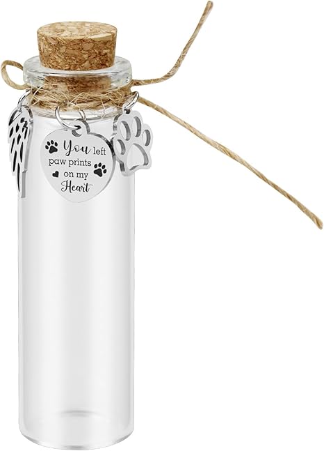 Malihome Glass Memorial Bottle for Pet Hair Remembrance, Bottle for Ashes or Hair of Dogs or Cats, Keepsake of Loss of a Pet, Sympathy Gift (1 x Glass Bottle)