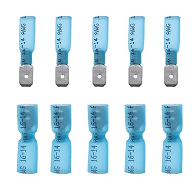 Yosawo 100pcs Fully Insulated Heat Shrink Tubing Connector Quick Disconnect Connector Female/Male Wire Crimp Terminals 16-14AWG Blue (RSGML)