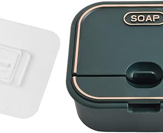 Soap Storage Holder with Punch Wall Mount and Lid, Flip Top Design for Convenient Soap Access, Top Layer Drains Water Quickly with Bottom Shelf (Green)