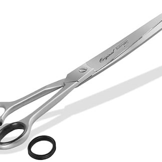 Solinger Dog Scissors Made in Germany Curved with One-Sided Micro Teeth Stainless Steel Dog Hair Scissors for Grooming Dogs, Cats, Pets (8 Inches)