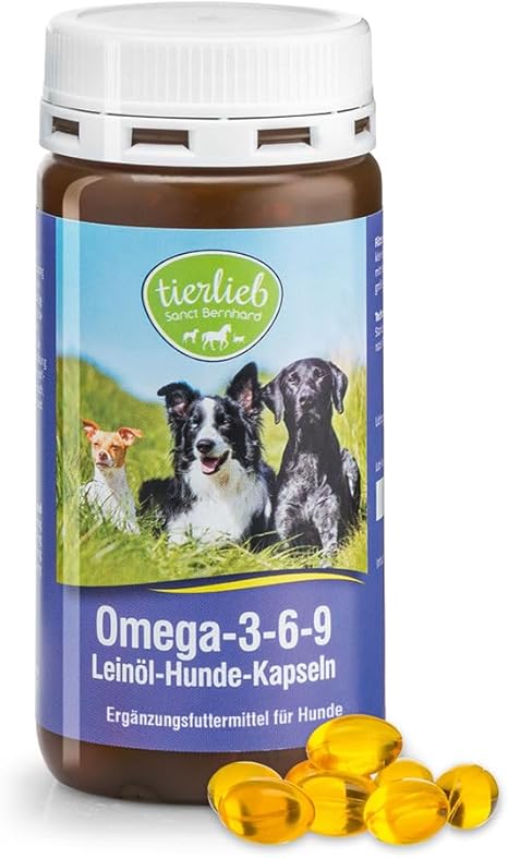 tierlieb Omega-3-6-9 Linseed Oil Dog Capsules, 500 mg Linseed Oil per Capsule, 180 Capsules