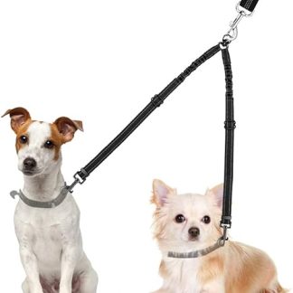 Nasjac Double Dog Lead, No Tangle 360° Rotating Splitter Double Lead for Two Dogs, Adjustable Shock Absorbing Bungee Reflective Lead for Dogs Small Medium and Large Running Training