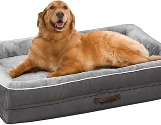 Upvilla Orthopaedic Dog Bed XL, Dog Basket Washable with Egg-shaped Crate Foam, Waterproof Dog Sofa with Non-Slip Underside and Four-sided Cushion (Grey, 117 x 76 x 19 cm)