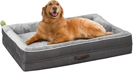 Upvilla Orthopaedic Dog Bed XL, Dog Basket Washable with Egg-shaped Crate Foam, Waterproof Dog Sofa with Non-Slip Underside and Four-sided Cushion (Grey, 117 x 76 x 19 cm)