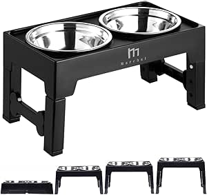 Marchul Raised Dog Bowl, 4 Height Adjustable Feeding Bowls, Dog Raised Non-Slip Feeding Bowl with Adjustable Stand for Large, Medium, Small Dogs and Cats