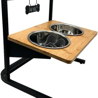 PetVita® - Raised Dog Bowl: ALLinONE Dog Bar, 12 x Height Adjustable with 2 Stainless Steel Bowls, Feeding Station, Wall Mounted