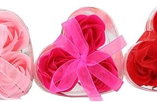 GSHLLO 3 Boxes Flower Fragrance Bath Rose Soap Petals Soap with Heart Shaped Box for Wedding Valentine's Day