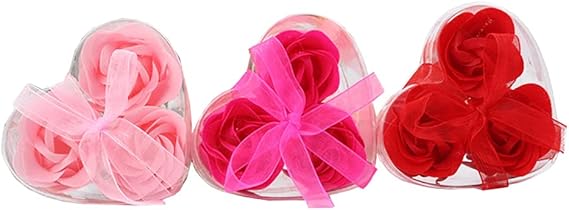 GSHLLO 3 Boxes Flower Fragrance Bath Rose Soap Petals Soap with Heart Shaped Box for Wedding Valentine's Day