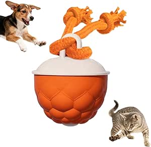 Dog Toy Ball, Smart Rolling Pet, Interactive Play Ball for Dogs Electric, with Nylon Rope and USB Rechargeable, Dog Intelligence Toy for Dog Ball and Cat Ball (Orange)