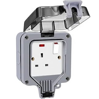 CENPEK Single Outdoor Socket Waterproof Socket, Wall Electrical Outlets, IP66 13Amp 1 Gang Switched Socket Cover, Outdoor Weatherproof Wall Plug Socket Box