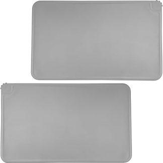 Pack of 2 Bowl Mat Cats Dog Non-Slip Silicone Mat Cat Dog Bowl Mat Waterproof Feeding Mat Cat Dog for Feeding Bowl Feeding Mat with Rim, Grey/48 x 30 cm
