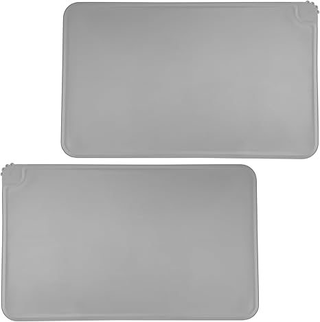 Pack of 2 Bowl Mat Cats Dog Non-Slip Silicone Mat Cat Dog Bowl Mat Waterproof Feeding Mat Cat Dog for Feeding Bowl Feeding Mat with Rim, Grey/48 x 30 cm