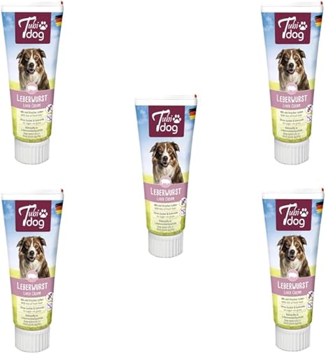 Tubi dog Delikatess Liver Sausage from a Tube for Dogs | Pack of 5 | 5 x 75 g | Practical Soft Touch Tube | Sugar-Free Fat Reduced Snack Paste without Preservatives