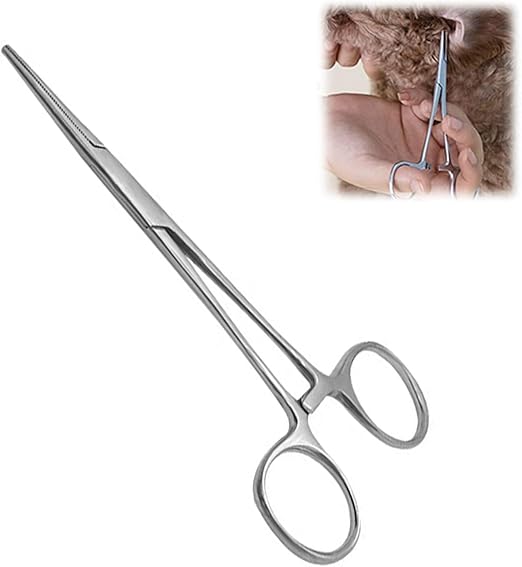 Tweezers for ear hair for pets, artery clamp, stainless steel tweezers, curved dog scissors, stainless steel pet tongs, hemostatic, for removing pet hair, ear cleaning for pets, 12.5 cm