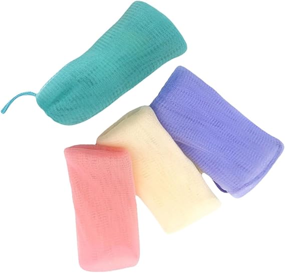 ERINGOGO Soap Bags Made of Mesh Fabric, Pack of 4, Exfoliating Net for Soap Pieces, Drawstring Bag for Hanging, Gentle Cleaning and Quick Foam Generation, Suitable for Face and Skin Care