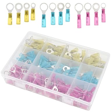 Yosawo 200 Pcs Heat Shrink Connector Insulated Terminals Electrical Crimp Terminals Wire Connector Set 22-10AWG Red Blue Yellow (RSR)