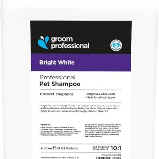 Groom Professional Bright White Dog Shampoo (4L) - Salon Size, Brightening 10:1 Shampoo, Removes Dirt and Yellowing, Gives Shine and Freshness, UK Produced