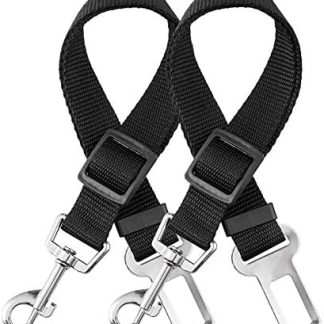 ElloLife Dog Seat Belt, Adjustable Dog Seat Belt, Safety Harness for Car for All Dog Breeds, Cats & Car Types, Black, Pack of 2