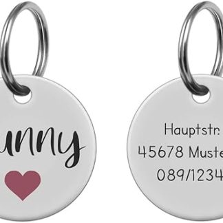 kultdog Dog Tag Round Stainless Steel or 24K Gold - Address Tag in 2 Sizes - Pet Tag for Dogs and Cats with Key Ring - Silver Standard
