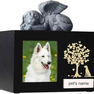 Pet Ash Box for Dogs, XLarge Wooden Urns for Funeral, Cremation Urns with Photo Frame, Memorial Box with Black Flannel as Food, Memorial Gift for Lost Pets