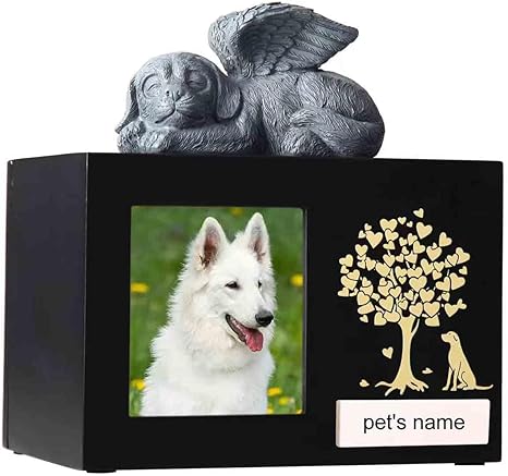Pet Ash Box for Dogs, XLarge Wooden Urns for Funeral, Cremation Urns with Photo Frame, Memorial Box with Black Flannel as Food, Memorial Gift for Lost Pets