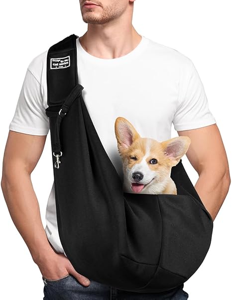 Adiwo Dog Carrier Puppy Reversible Transport Bag for Dogs and Other Pets up to 7.5 kg Sling Dog Adjustable Secure Carry Strap for Small Dogs for Outdoor Walks Black