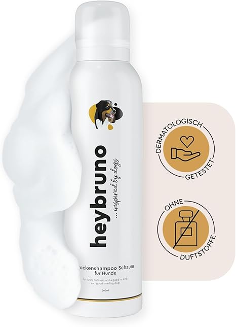 heybruno Dog Dry Shampoo Against Odour | Foam | No Rinsing | Long Hair & All Lengths | Grooming Dermatologically Tested