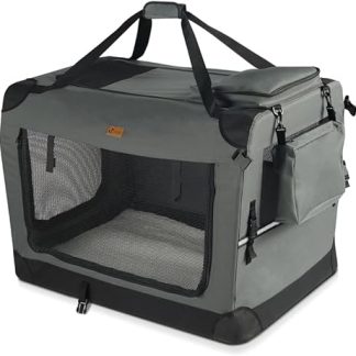 VOUNOT Hundebox faltbar, Transportbox Katze Hunde, Hundetasche, Oxford-Gewebe, Netzstoff, Atmungsaktiv, Transportabel, Metallrahmen, mit Griffen, Taschen, 50x35x36 cm S, Grau