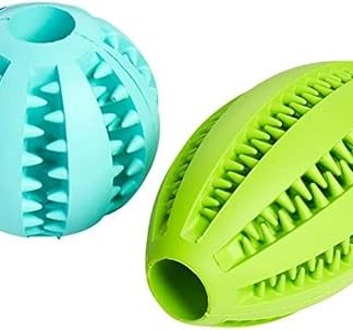 Amathings Set of 2 Dog Toys - Ball and Egg - Premium Quality Snack Ball (7 cm) and Rugby Ball (11 cm), for Healthy Teeth and Playing Fun
