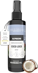 alphazoo Coco Loco Fur Spray for Dogs - 250 ml Grooming Spray with Shea Butter, Aloe Vera & Coconut Fragrance - Shine, Smoothness & Easy Comb Without Rinsing